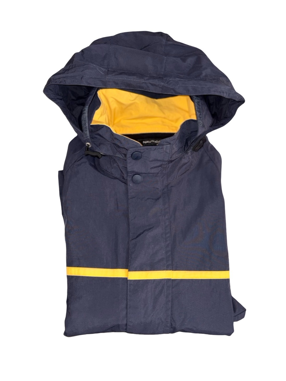Nautica Hooded Windbreaker Rain Jacket Navy Yellow Mesh Lined XL - Picture 3 of 8